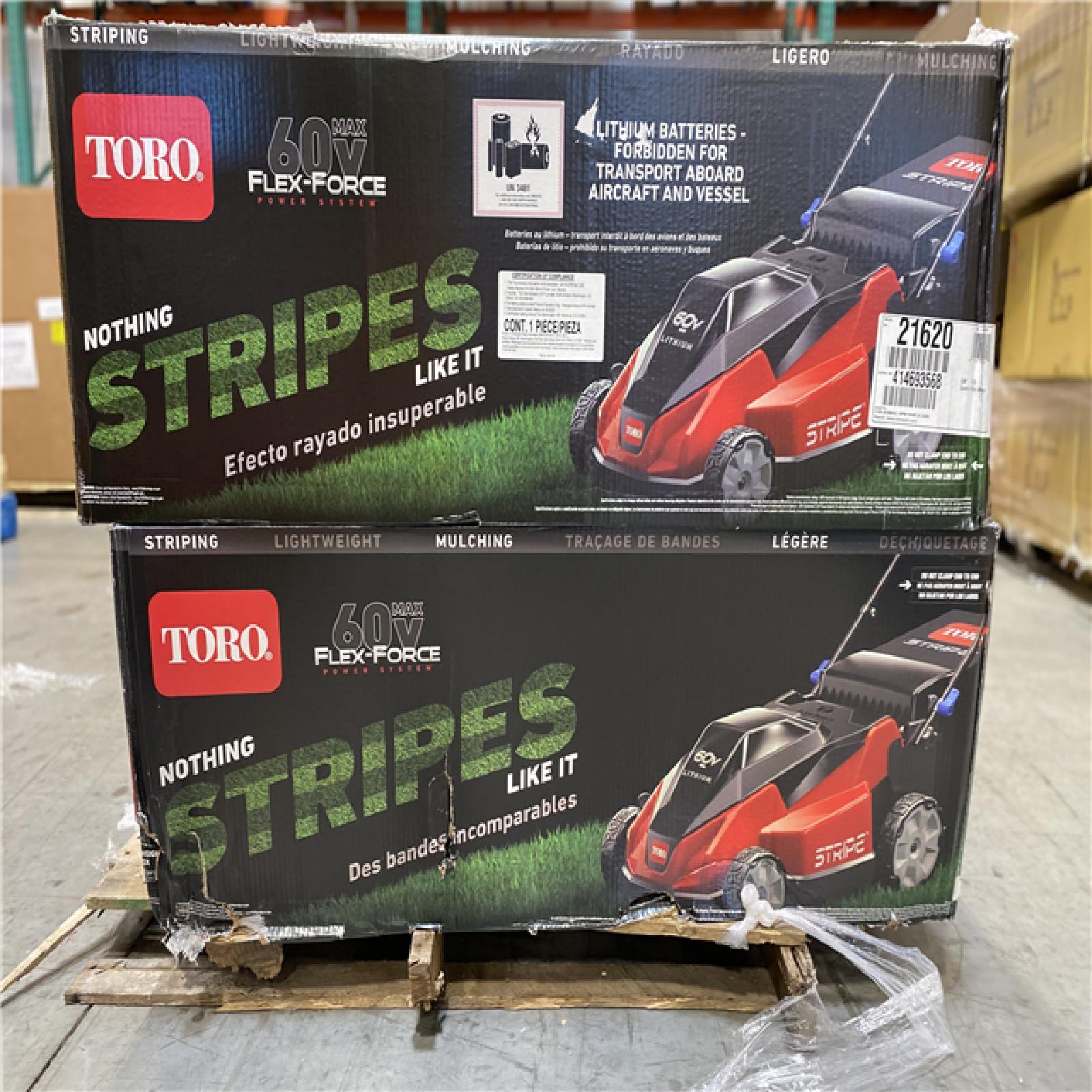 DALLAS LOCATION NEW! - TORO 60V MAX* 21 in. (53 cm) Stripe® Self-Propelled Mower - 5.0Ah Battery/Charger Included PALLET -(4 UNITS)