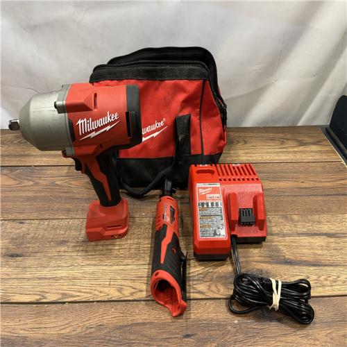 AS IS MILWAWKEE M12/M18 12/18V Lithium-Ion Cordless 3/8 in. Ratchet and 1/2 in. High Torque Impact Wrench with Friction Ring Combo Kit