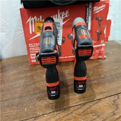 AS-ISMilwaukee 2494-22 M12 Cordless Combination 3/8  Drill / Driver and 1/4  Hex Impact Driver Dual Power Tool Kit (2 Lithium Ion Batteries  Charger  and B