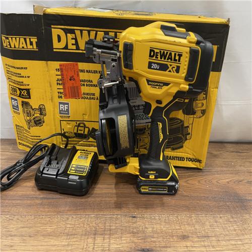 AS-IS DEWALT 20V MAX Lithium-Ion 15-Degree Electric Cordless Roofing Nailer Kit