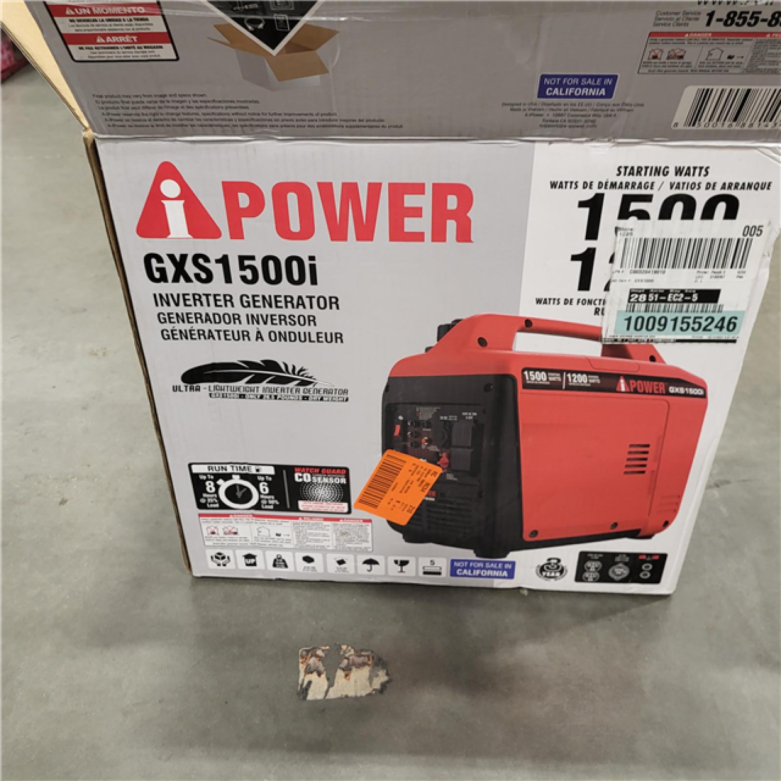 AS-IS A-iPower 1500-Watt Recoil Start Gasoline Powered Ultra-Light Inverter Generator with 60cc OHV Engine and CO Sensor Shutdown