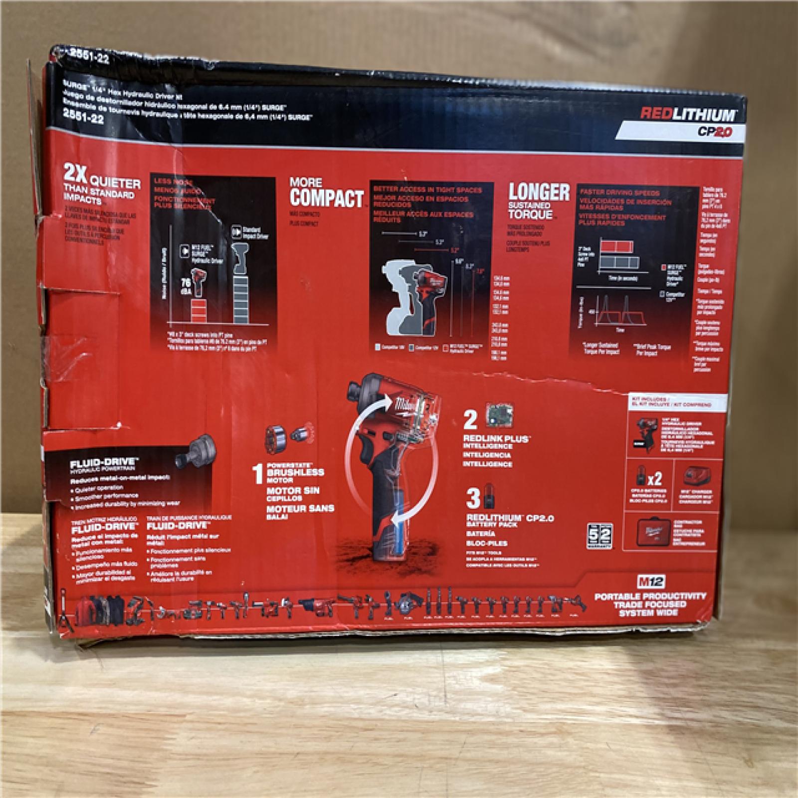 NEW! -  Milwaukee M12 FUEL SURGE 12V Lithium-Ion Brushless Cordless 1/4 in. Hex Impact Driver Compact Kit w/Two 2.0Ah Batteries, Bag