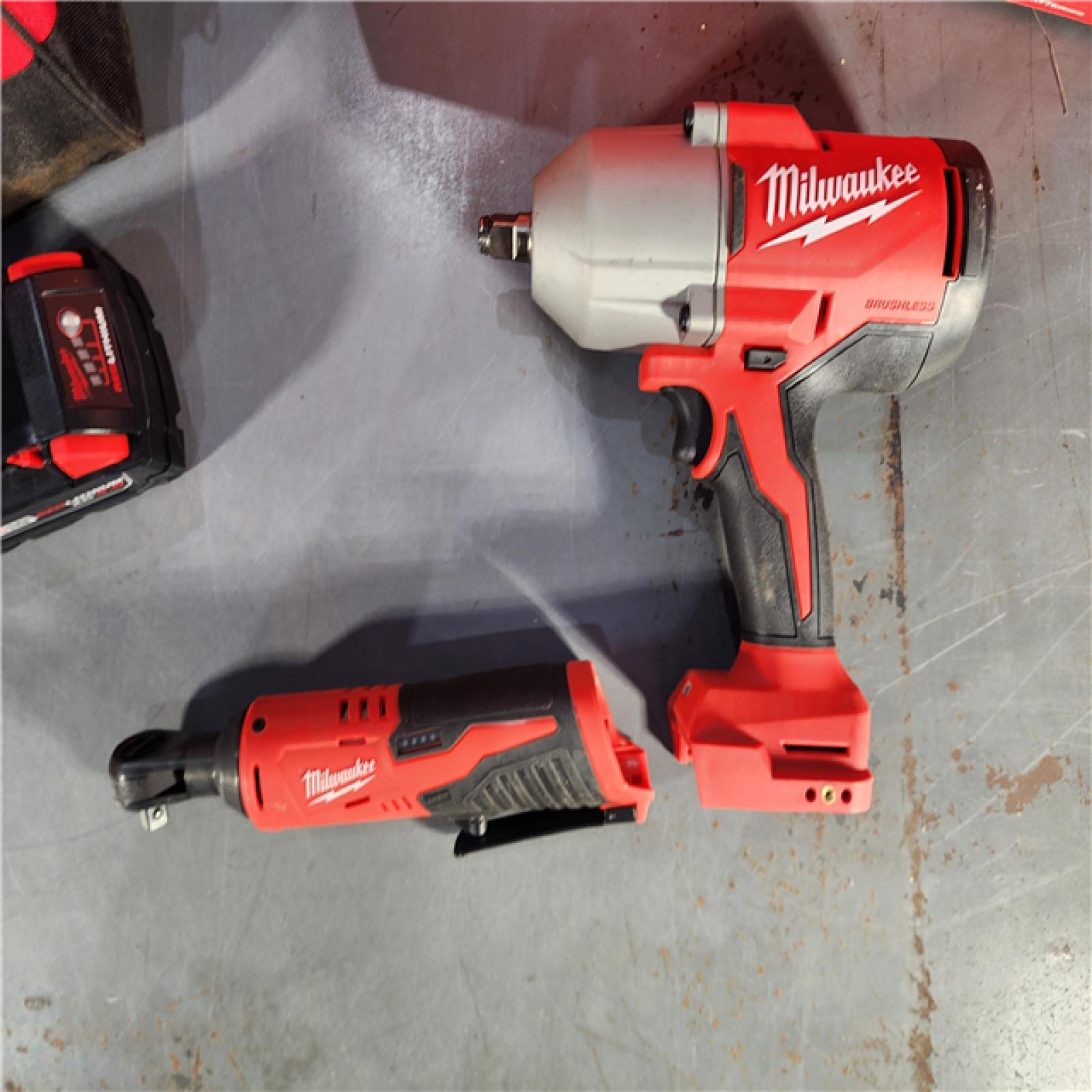 HOUSTON LOCATION - AS-IS M12/M18 12/18V Lithium-Ion Cordless 3/8 in. Ratchet and 1/2 in. High Torque Impact Wrench with Friction Ring Combo Kit