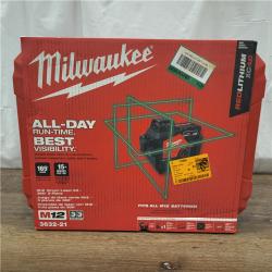 AS-IS Milwaukee-3632-21 M12 Green Beam Laser 360Â° 3-Plane Kit