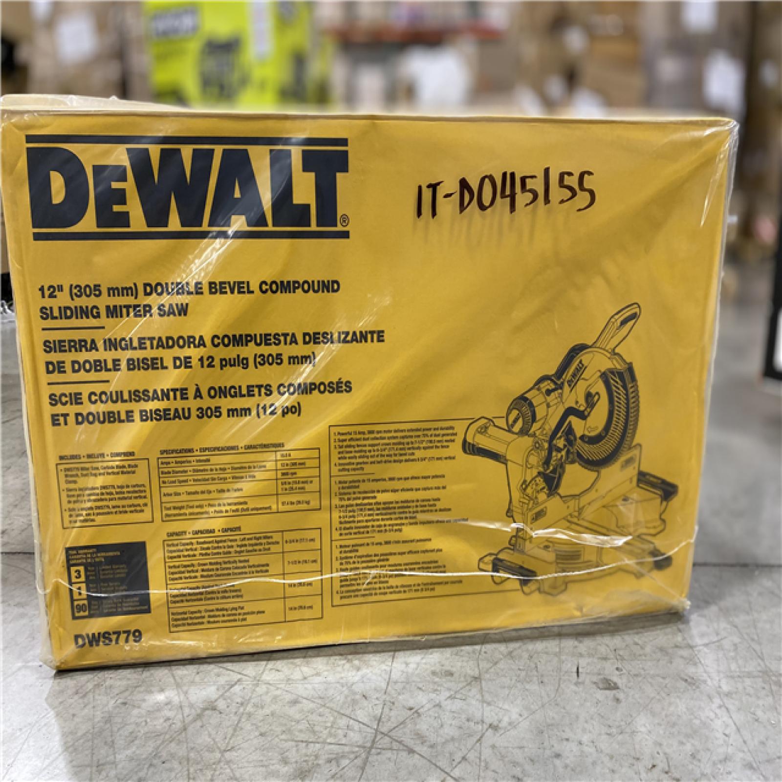 DALLAS LOCATION - DEWALT 15 Amp Corded 12 in. Double Bevel Sliding Compound Miter Saw, Blade Wrench and Material Clamp