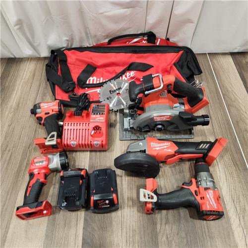 AS IS M18 18-Volt Lithium-Ion Brushless Cordless FUEL Combo Kit (5-Tool) with 2-Batteries, 1-Charger, and Tool Bag