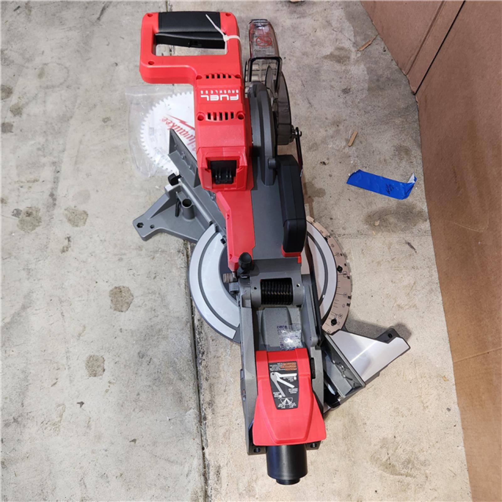 Houston location- AS-IS MILWAUKEE M18 FUEL 18V 10 in. Lithium-Ion Brushless Cordless Dual Bevel Sliding Compound Miter Saw ONLY TOOL