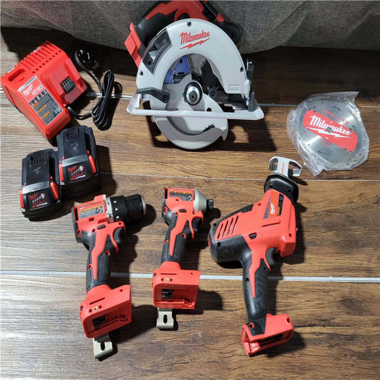 CALIFORNIA AS-IS MILWAUKEE M18 4-TOOL COMBO KIT(BATTERIES,CHARGER,AND BAG INCLUDED)