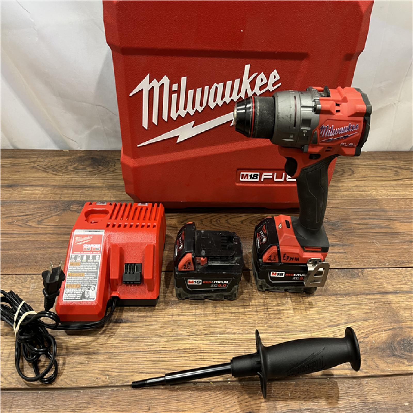 AS IS Milwaukee 2904-22 Hammer Drill Driver Kit with Batteries  Charger & Tool Case  Red