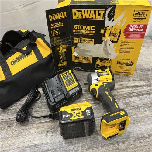 AS-IS DEWALT ATOMIC 20V MAX Lithium-Ion Brushless Cordless 1/2 in. Variable Speed Impact Wrench Kit with 5 Ah Battery and Charger