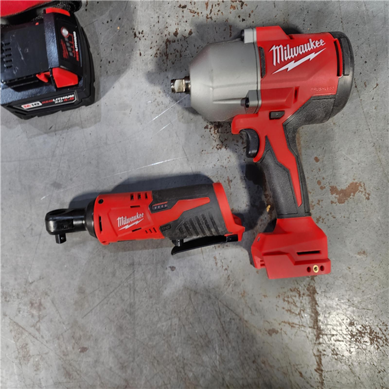 HOUSTON LOCATION - AS-IS M12/M18 12/18V Lithium-Ion Cordless 3/8 in. Ratchet and 1/2 in. High Torque Impact Wrench with Friction Ring Combo Kit