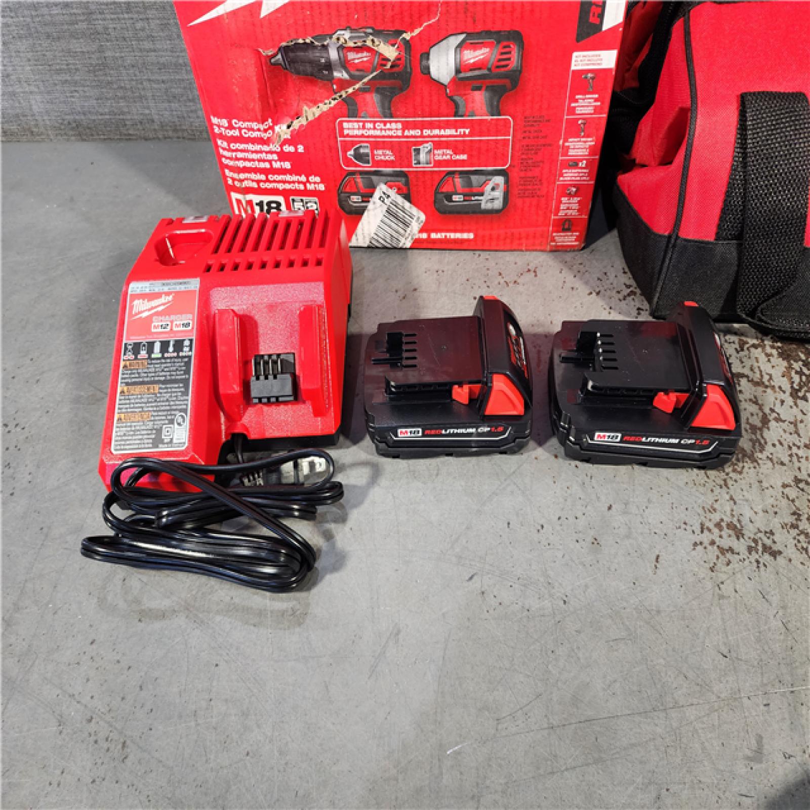 HOUSTON LOCATION - AS-IS Milwaukee M18 18V Cordless Brushed 2 Tool Drill/Driver and Impact Driver Kit