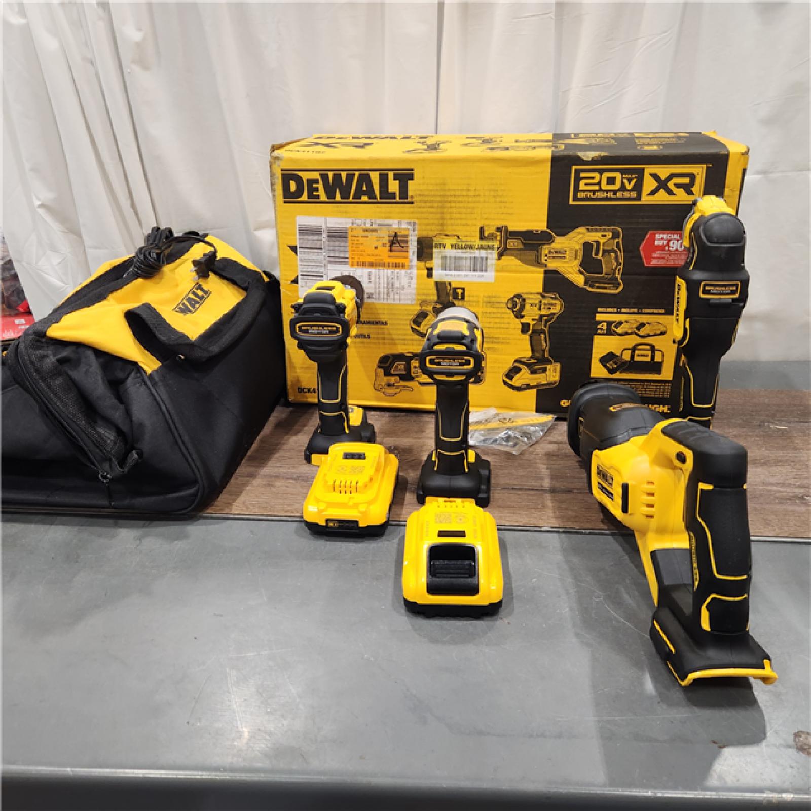 AS IS DEWALT 20-Volt Maximum Lithium-Ion Cordless 4-Tool Combo Kit with (2) 4 Ah Batteries and Charger