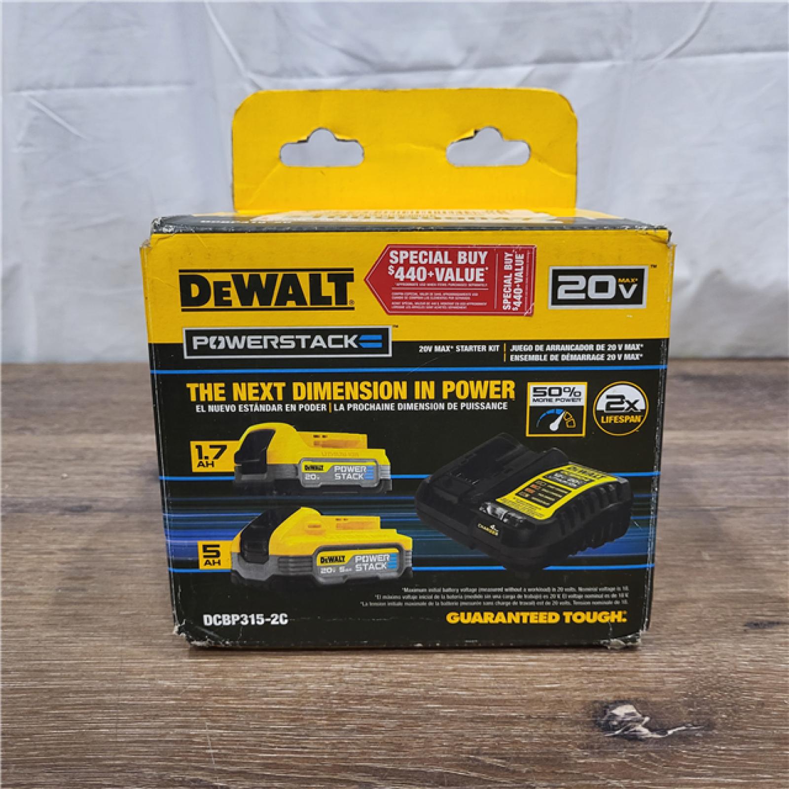 AS-IS DeWalt 20V MAX POWERSTACK DCBP315-2C Lithium-Ion 1.7Ah and 5Ah Battery and Charger Starter Kit 3 Pc