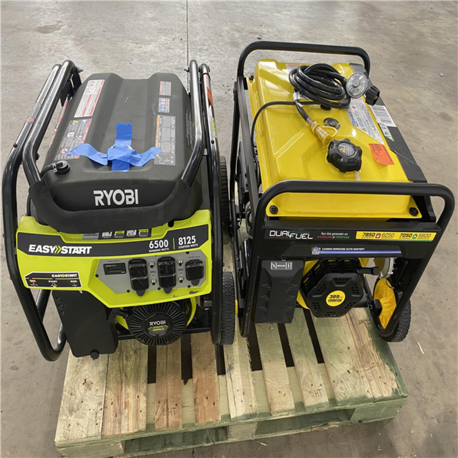 Houston Location - AS-IS Ryobi EasyStart Generator 6,500 Running Watts 8,125 Starting Watts Generator  AND Champion Dual Fuel 7,850 Starting Watts 6,250 Running Watts Generator