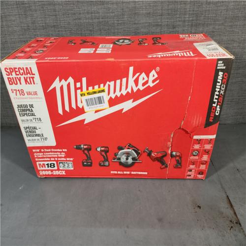 HOUSTON LOCATION - AS-IS (APPEARS LIKE NEW) HOUSTON LOCATION - AS-IS (APPEARS LIKE NEW) Milwaukee M18 18-Volt Lithium-Ion Cordless Combo Tool Kit (5-Tool) with (1) 3.0Ah and (1) 1.5Ah Battery, (1) Charger, (1) Tool Bag