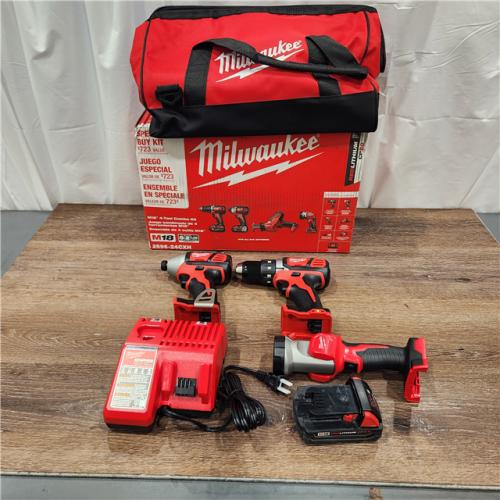 AS-IS M18 18-Volt Lithium-Ion Cordless Combo Kit 4-Tool with Two 2.0 Ah Batteries, Charger and Tool Bag