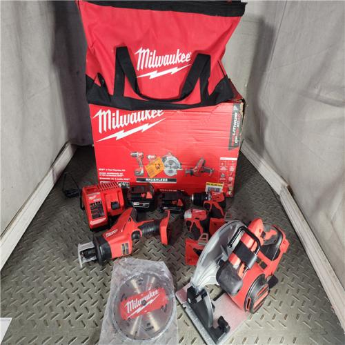 HOUSTON LOCATION - AS-IS M18 18-Volt Lithium-Ion Brushless Cordless Combo Kit (4-Tool) with 2-Batteries, 1-Charger and Tool Bag