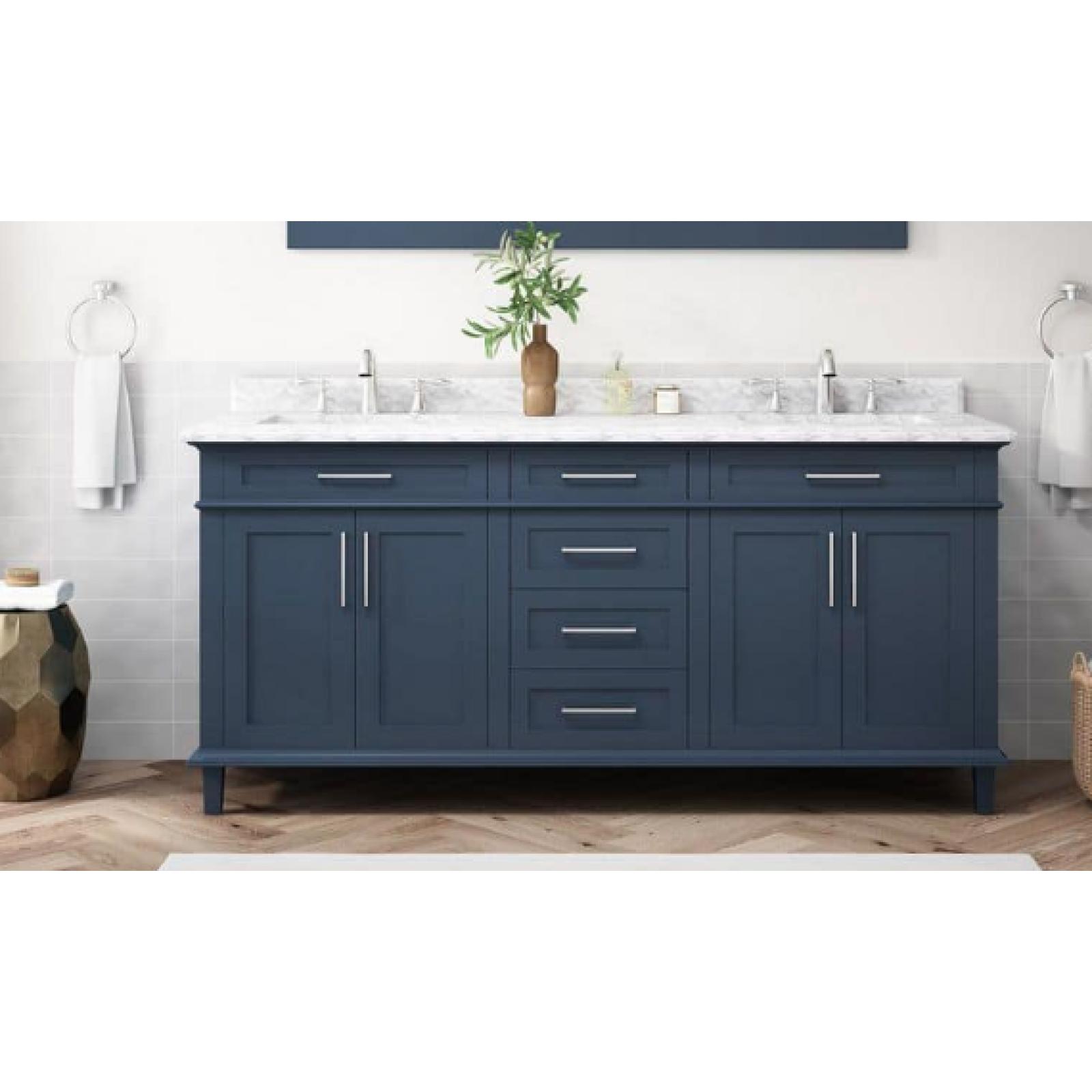 DALLAS LOCATION - NEW! Sonoma 72 in. Double Sink Midnight Blue Bath Vanity with Carrara Marble Top (Assembled)