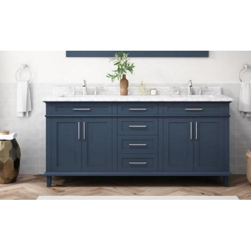 DALLAS LOCATION - NEW! Sonoma 72 in. Double Sink Midnight Blue Bath Vanity with Carrara Marble Top (Assembled)