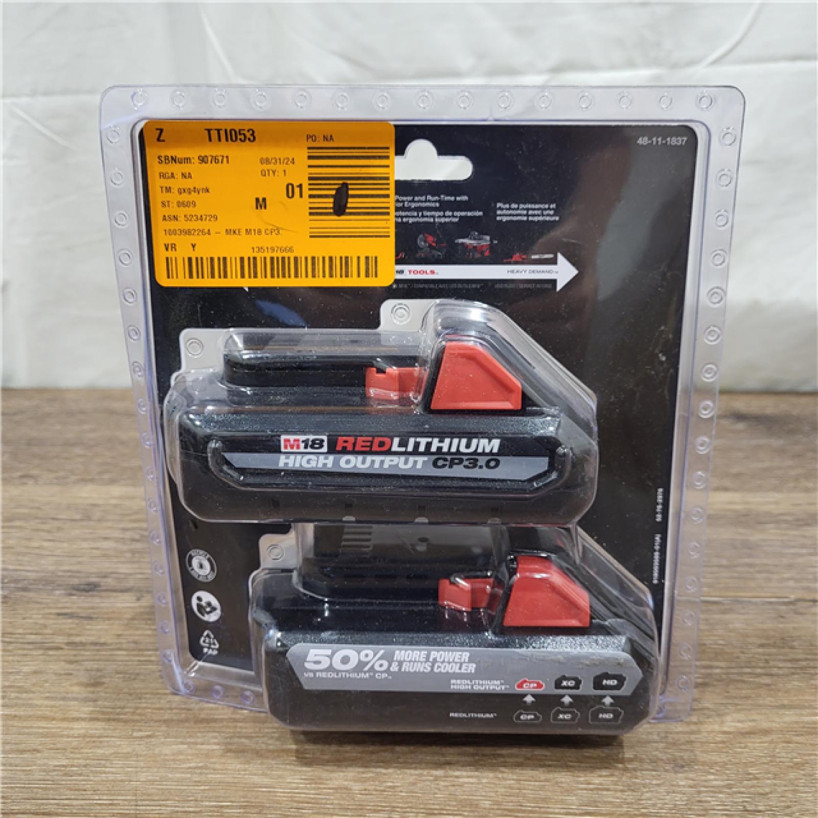 NEW! Milwaukee M18 18-Volt Lithium-Ion HIGH OUTPUT CP 3.0Ah Battery Pack (2-Pack)