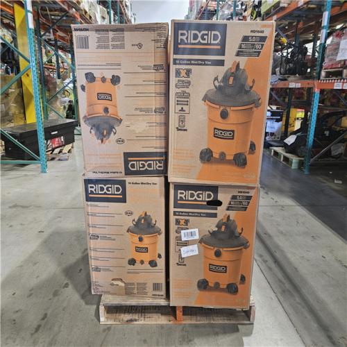 DALLAS LOCATION - RIDGID 16 Gallon 5.0 Peak HP NXT Shop Vac Wet Dry Vacuum with General Debris Filter, Locking Hose and Accessory Attachments PALLET - (8 UNITS)