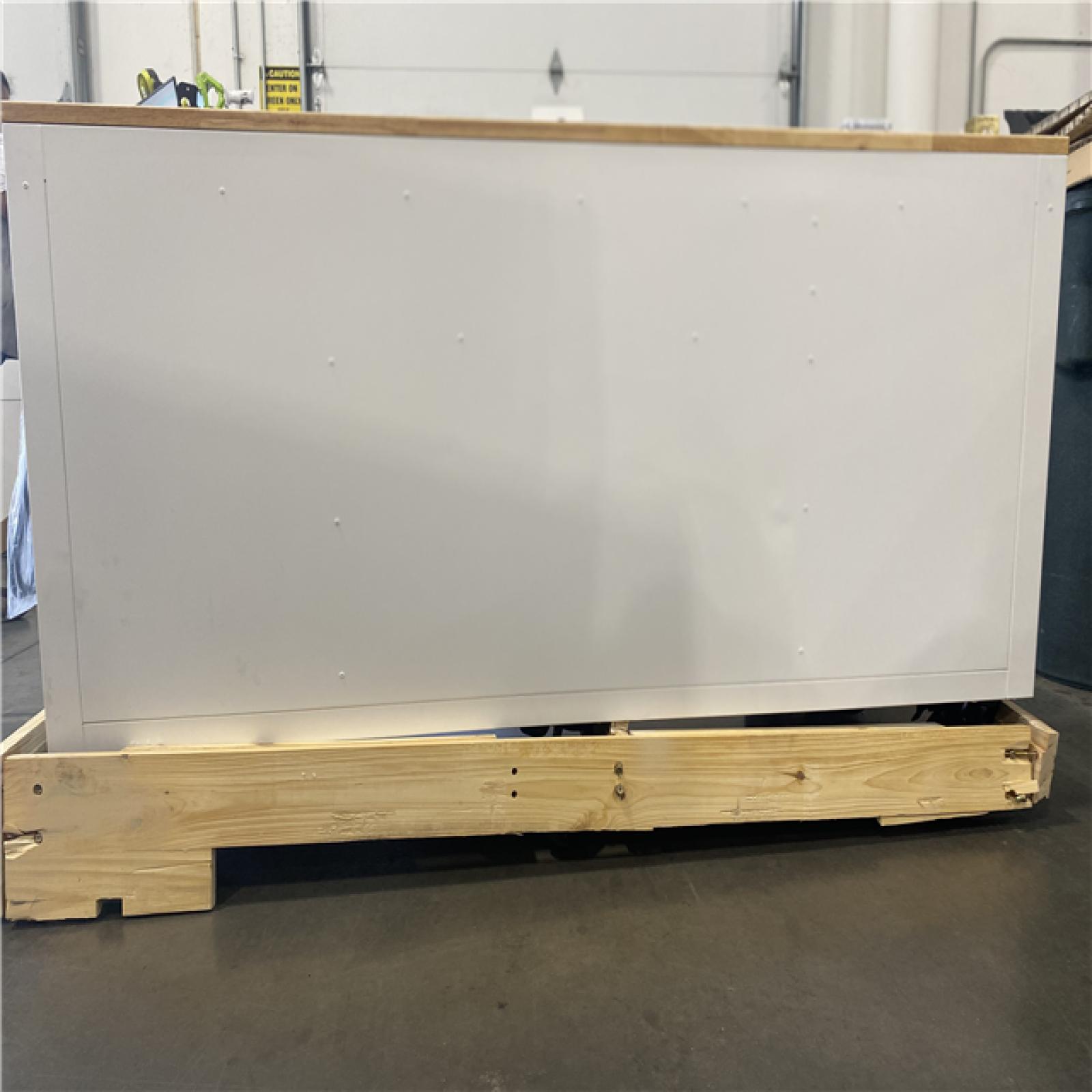 DALLAS LOCATION - Husky Tool Storage 72 in. W Heavy Duty Matte White Mobile Workbench Cabinet with Adjustable Height Wood Top