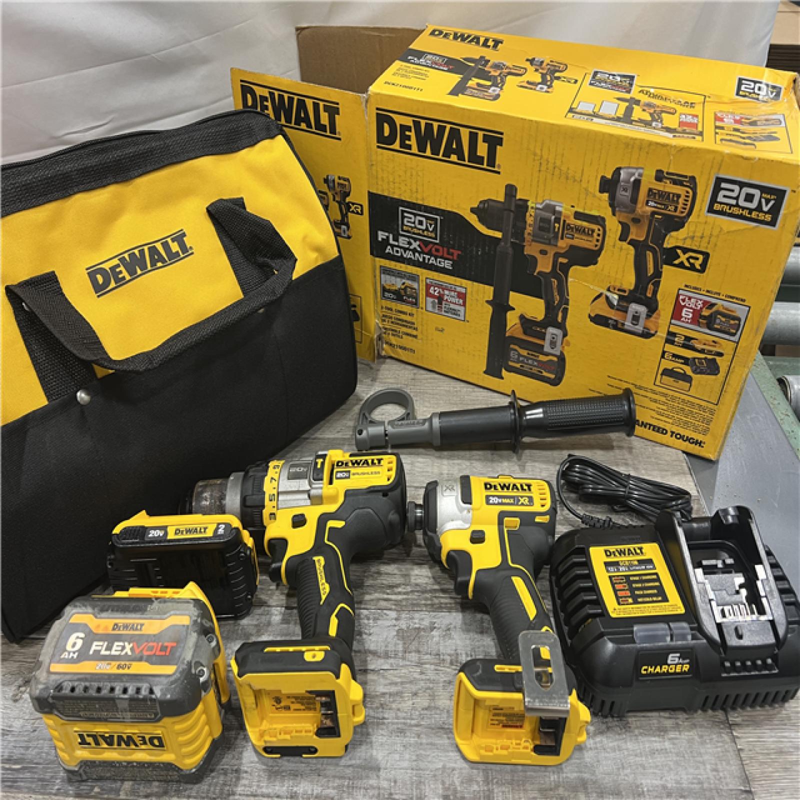 AS-IS DEWALT 20V MAX Cordless Brushless Hammer Drill/Driver 2 Tool Combo Kit with FLEXVOLT ADVANTAGE