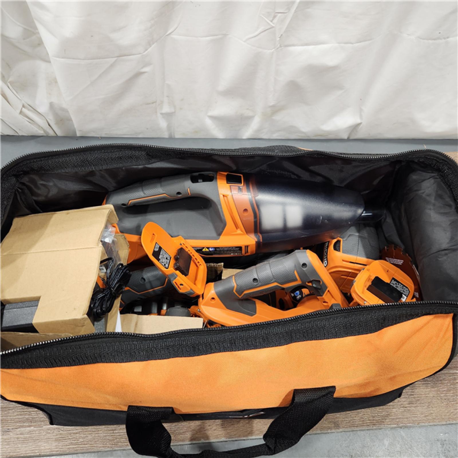 AS-IS 18V Cordless 8-Tool Combo Kit with 2.0 Ah Battery, 4.0 Ah Battery, Charger, and Tool Bag