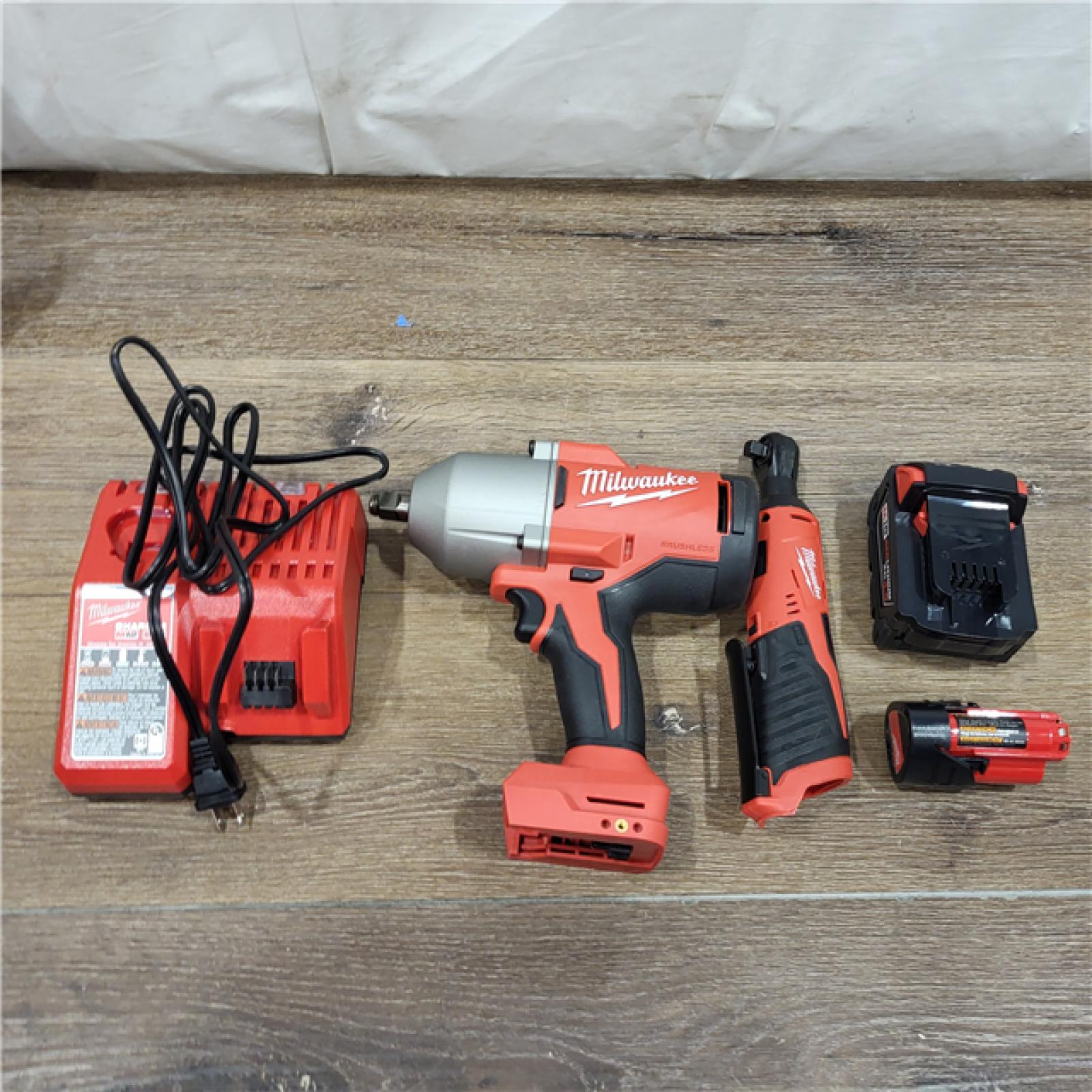 AS-IS M12/M18 12/18V Lithium-Ion Cordless 3/8 in. Ratchet and 1/2 in. High Torque Impact Wrench with Friction Ring Combo Kit