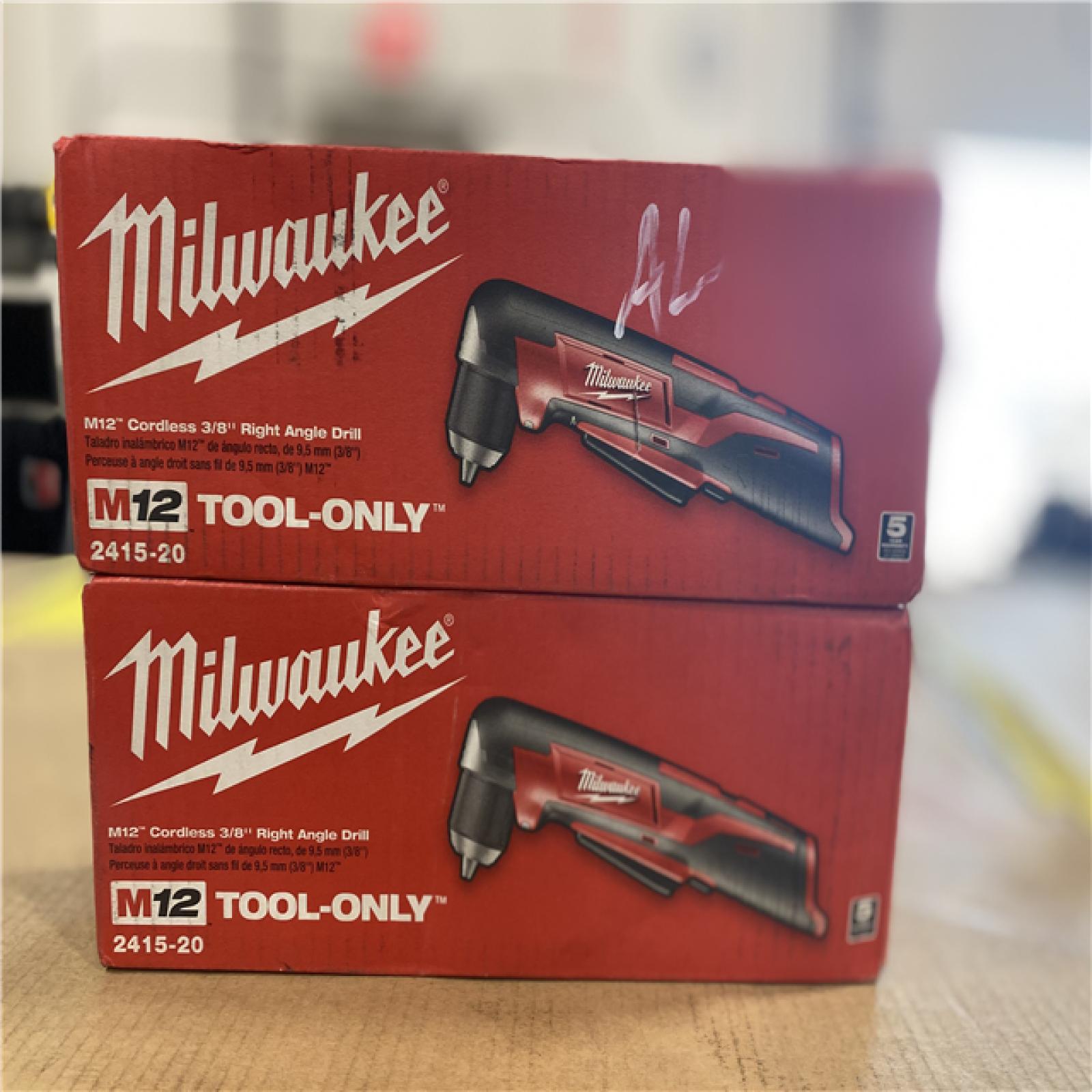 NEW! - Milwaukee M12 12V Lithium-Ion Cordless 3/8 in. Right Angle Drill (Tool-Only) - (2UNITS)