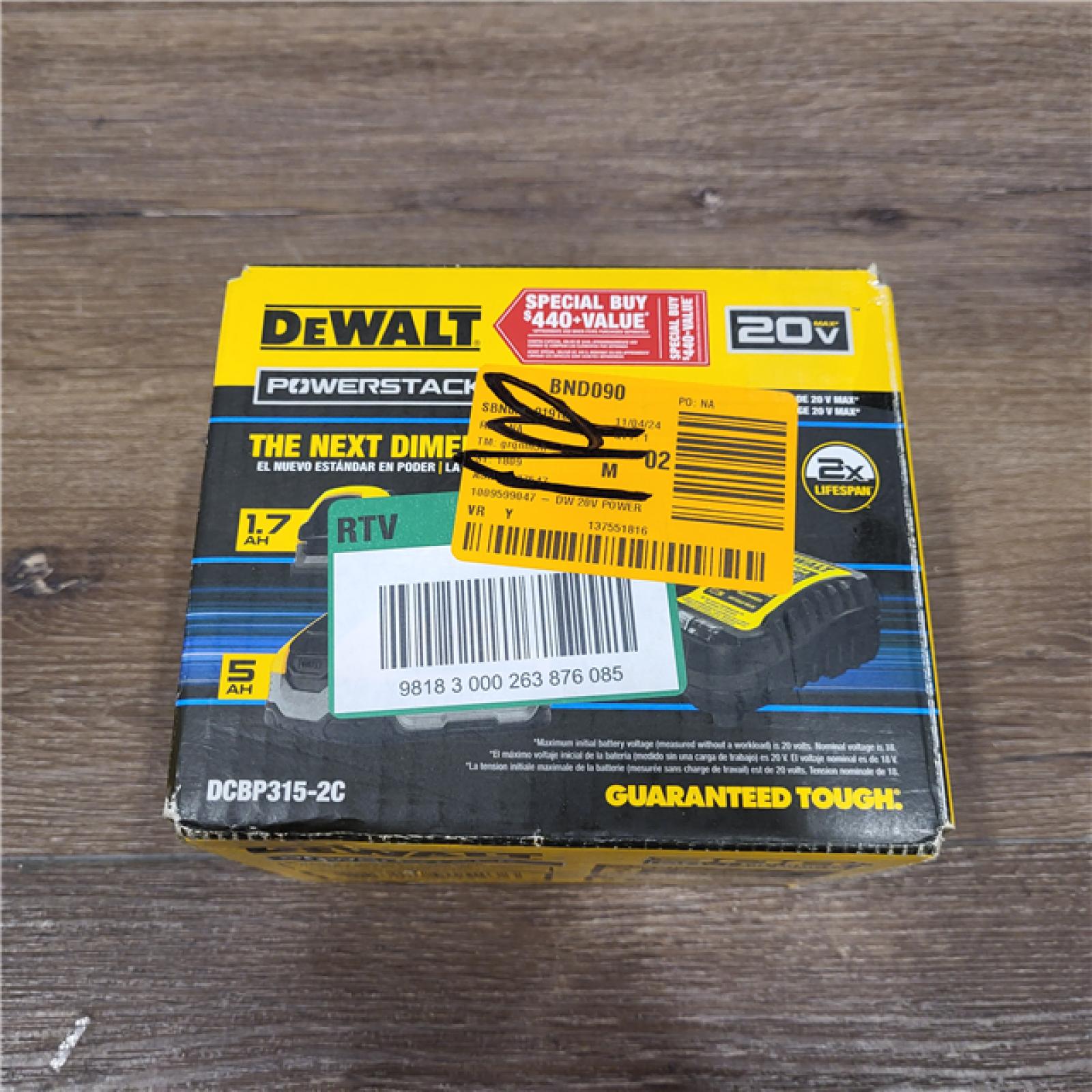 AS-IS DeWalt 20V MAX POWERSTACK DCBP315-2C Lithium-Ion 1.7Ah and 5Ah Battery and Charger Starter Kit 3 Pc