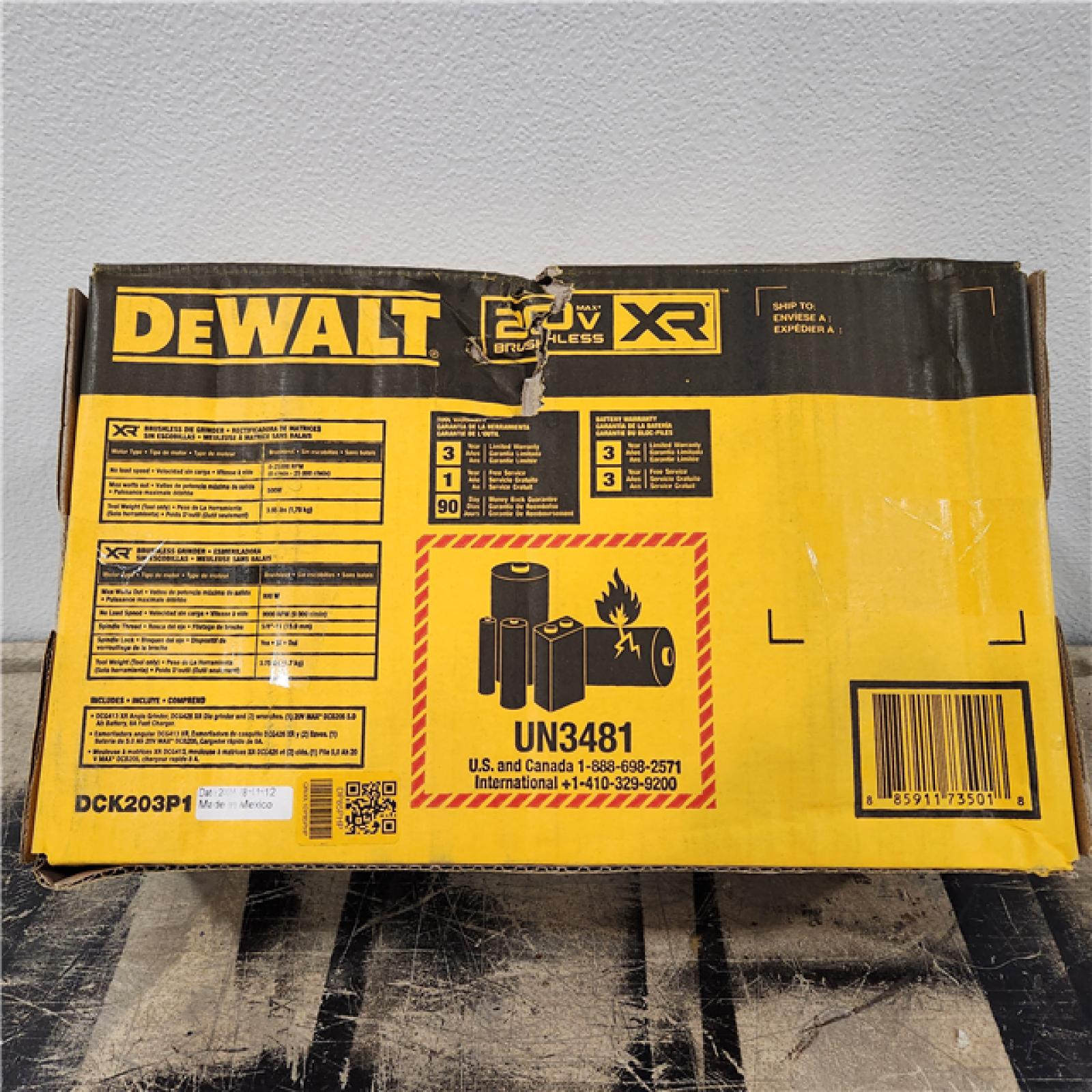 NEW! - DEWALT 20V MAX XR Cordless Grinder 2 Tool Combo Kit with 4.5 in. Grinder, 1-1/2 in. Die Grinder, and (1) 5.0Ah Battery