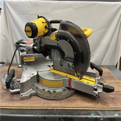 AS-IS DEWALT 15 Amp Corded 12 in. Double Bevel Sliding Compound Miter Saw, Blade Wrench and Material Clamp