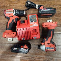 AS-IS M18 18-Volt Lithium-Ion Brushless Cordless Compact Hammer Drill/Impact Combo Kit (2-Tool) with (2) Batteries, Bag