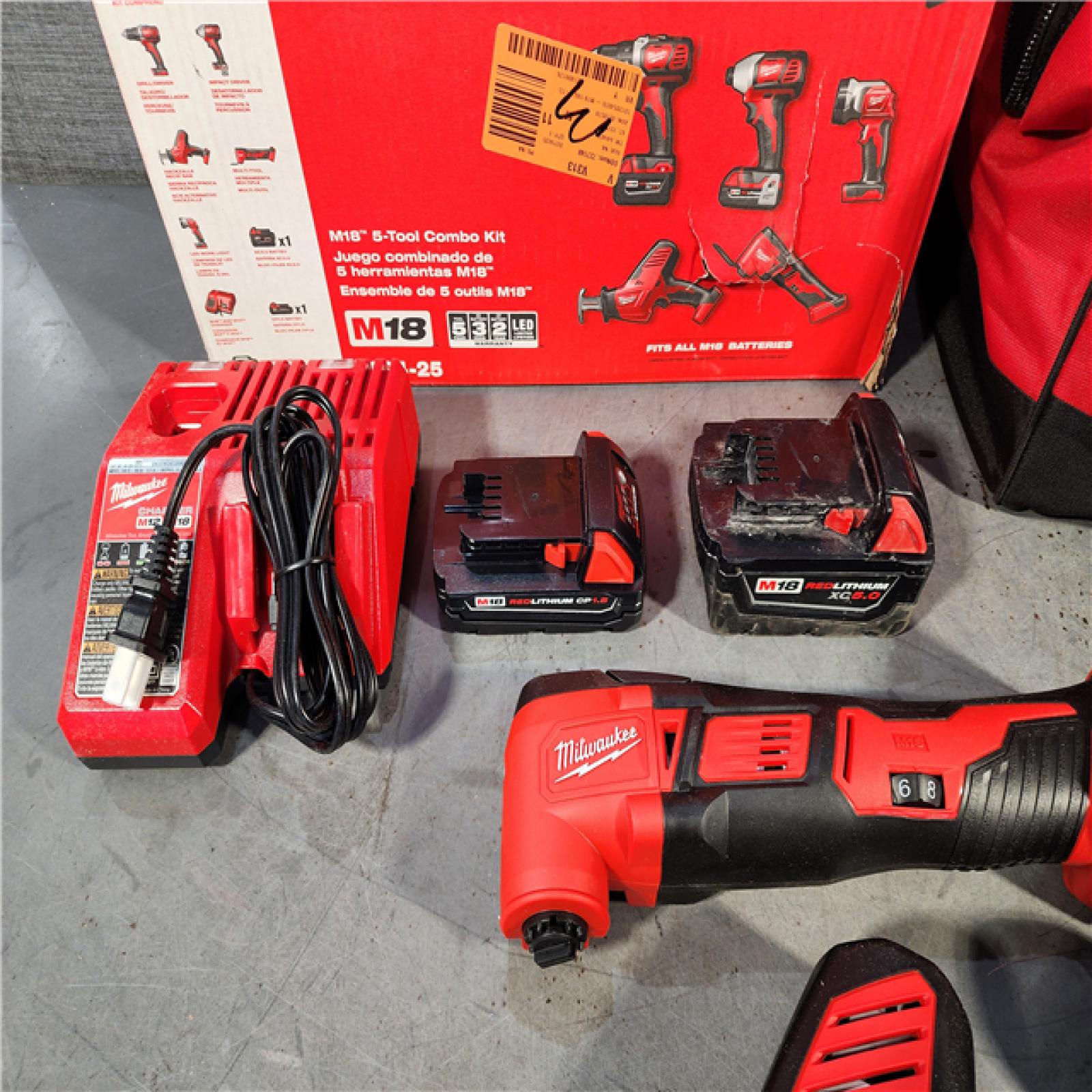 HOUSTON LOCATION - AS-IS (APPEARS LIKE NEW) M18 18V Lithium-Ion Cordless Combo Kit (5-Tool) with (2) Batteries, Charger and Tool Bag