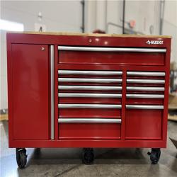 DALLAS LOCATION - HUSKY 60 in. W x 22 in. D Standard Duty 12-Drawer Mobile Workbench Cabinet with Solid Wood Top in Gloss Red