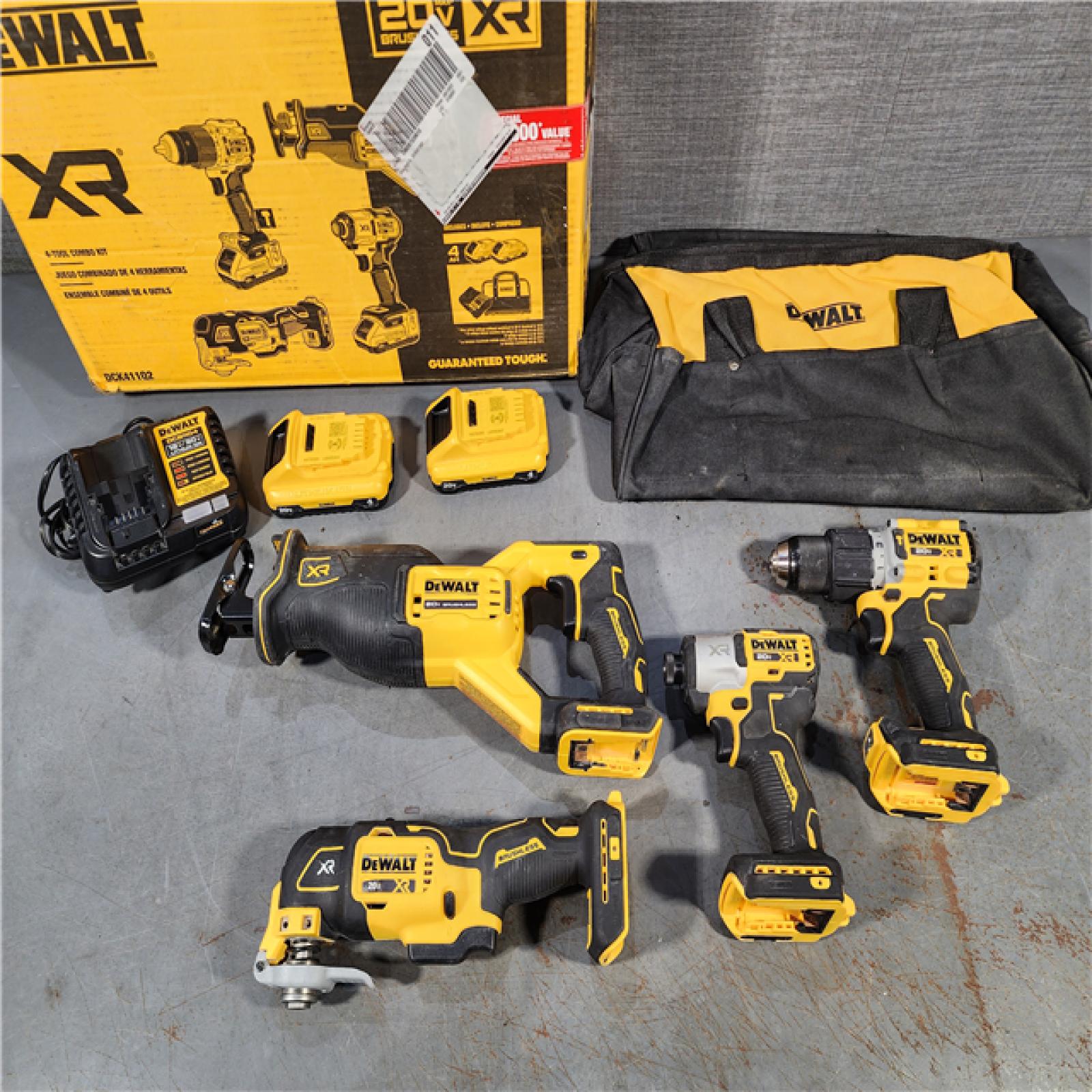 HOUSTON LOCATION - AS-IS DEWALT 20-Volt Maximum Lithium-Ion Cordless 4-Tool Combo Kit with (2) 4 Ah Batteries and Charger