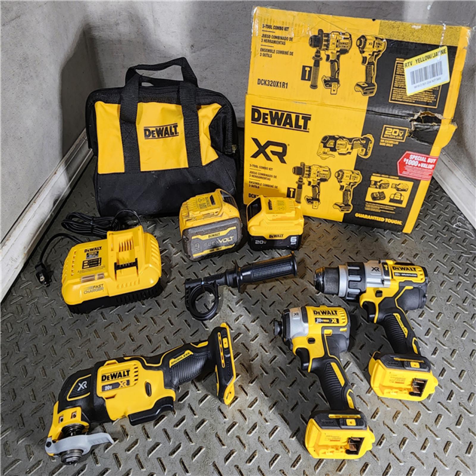 HOUSTON LOCATION - AS-IS DEWALT 20-Volt Lithium-Ion Cordless 3-Tool Combo Kit with FLEXVOLT 9 Ah and 20V 6 Ah Batteries and Charger