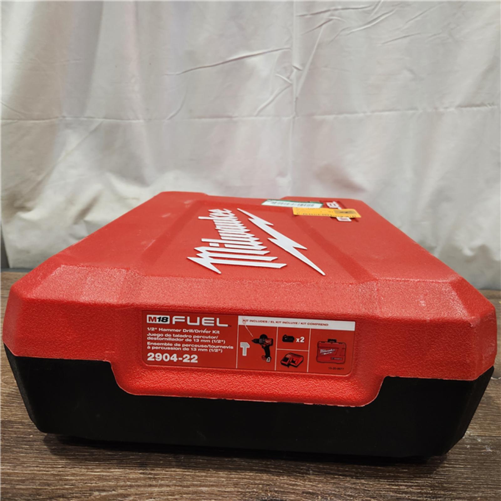 AS-IS Milwaukee 2904-22 Hammer Drill Driver Kit with Batteries  Charger & Tool Case  Red