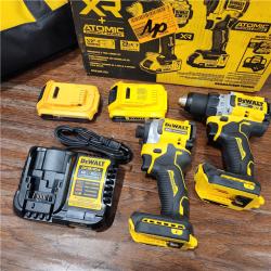 AS-IS DEWALT 20V MAX XR Cordless Drill/Driver, ATOMIC Impact Driver 2 Tool Combo Kit, (2) 2.0Ah Batteries, Charger, and Bag