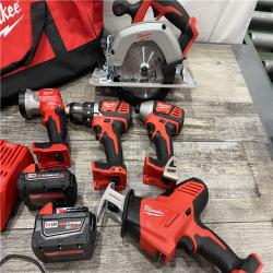 AS-IS Milwaukee M18 18-Volt Lithium-Ion Cordless Combo Tool Kit (5-Tool) with (1) 3.0Ah and (1) 1.5Ah Battery, (1) Charger, (1) Tool Bag