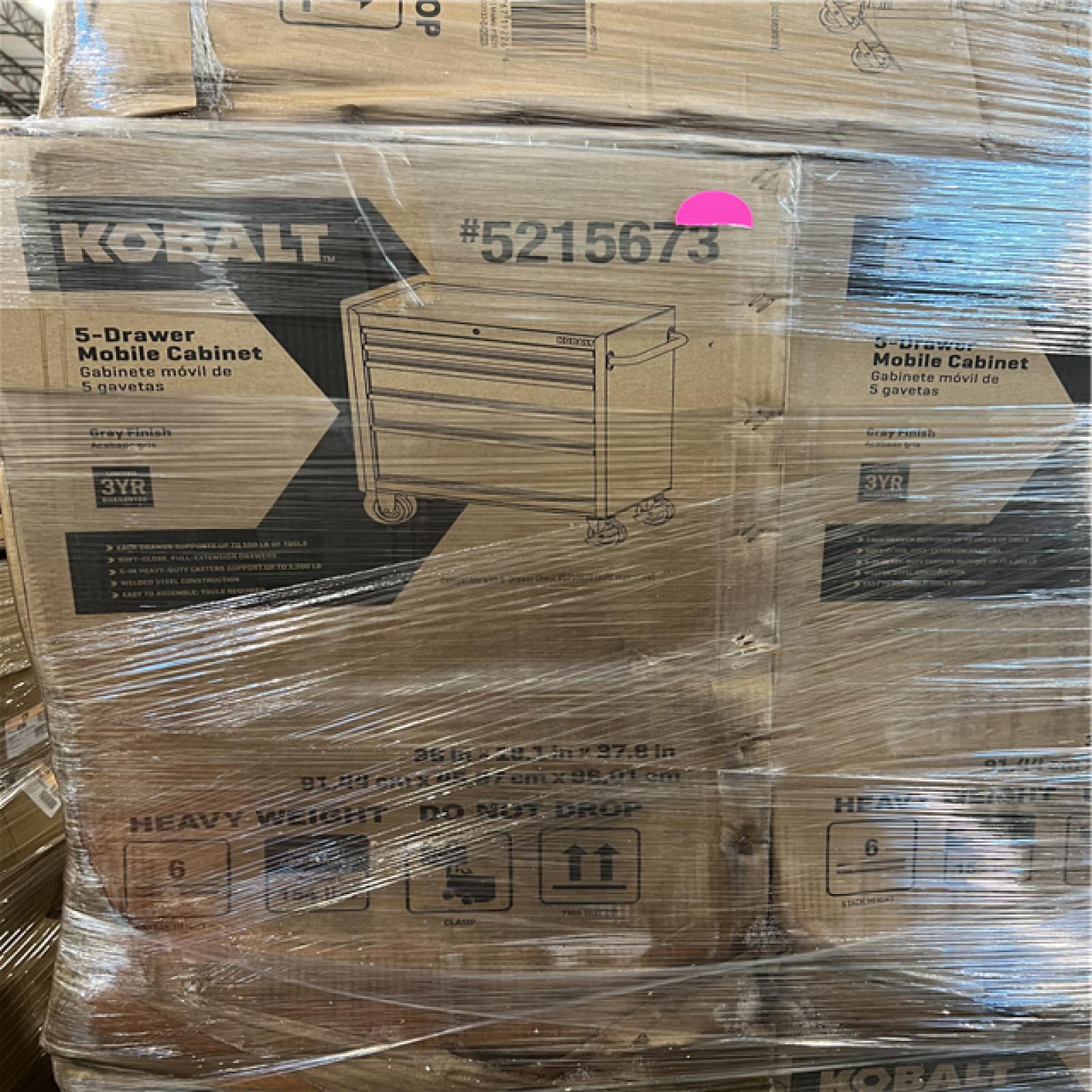 DALLAS LOCATION- AS-IS - KOBALT 36 Inch W x 37.8-in H 5-Drawer Steel Rolling Tool Cabinet PALLET - (5 UNITS)