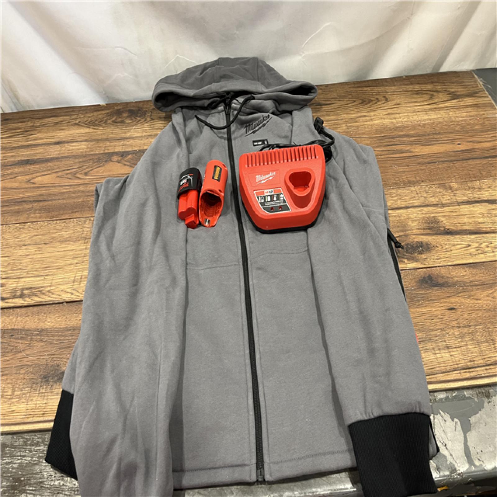 AS-IS Men's Large M12 12-Volt Lithium-Ion Cordless Gray Heated Jacket Hoodie Kit with (1) 2.0 Ah Battery and Charger