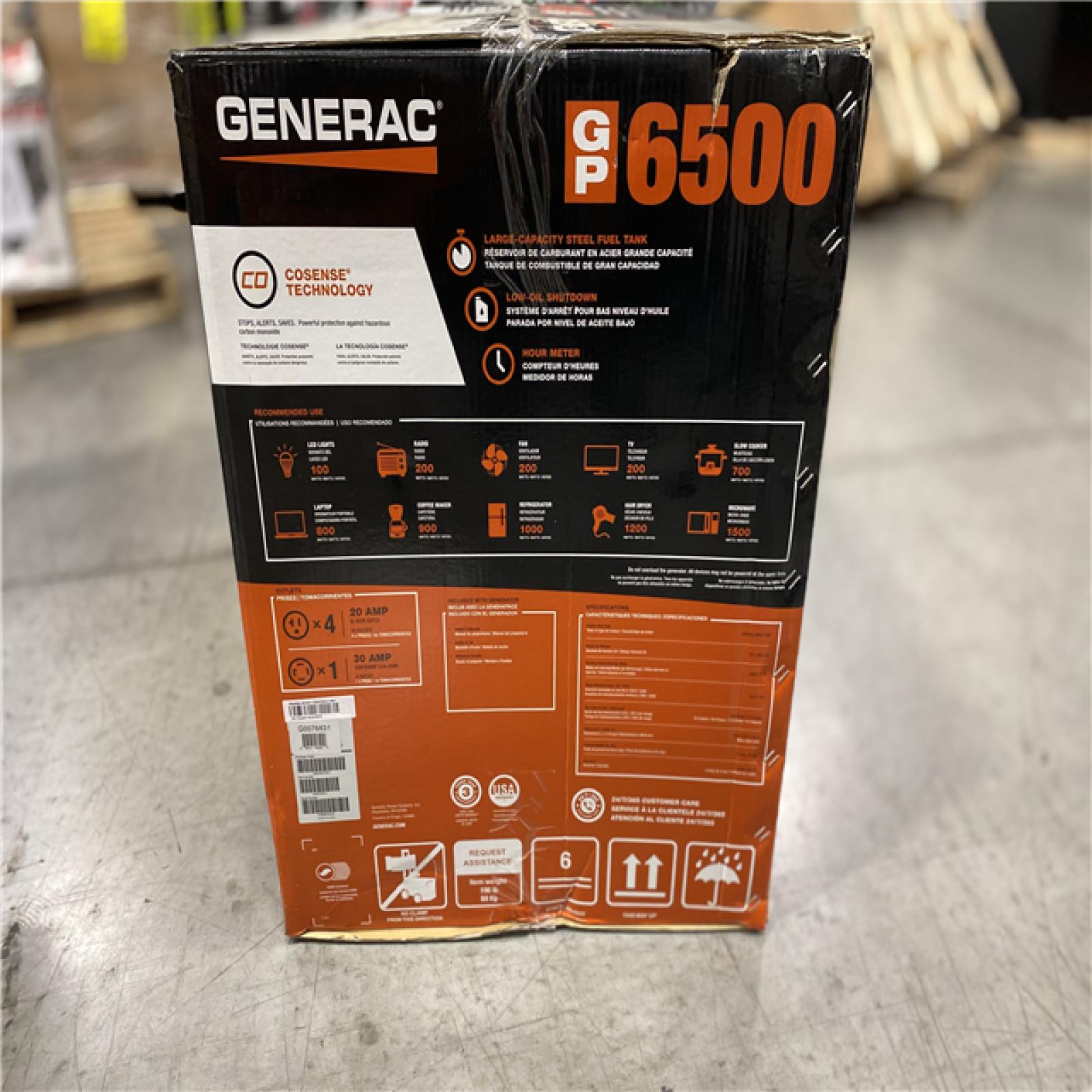 New Generac 6500 Watt Manual Start Gas Powered Portable Generator With Co Sense 50 Stcsa 7382