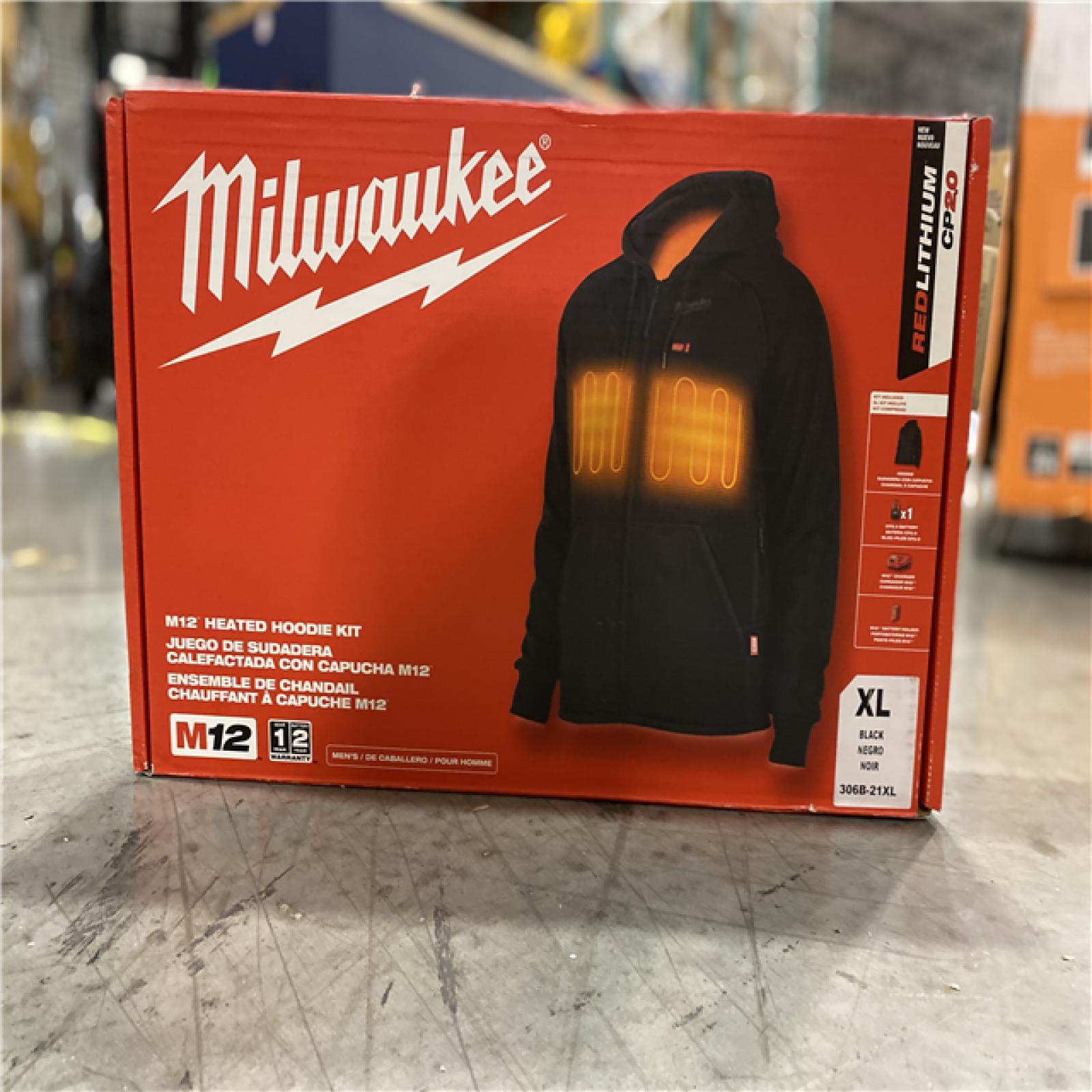 NEW! - Milwaukee Men's X-Large M12 12-Volt Lithium-Ion Cordless Black Heated Jacket Hoodie Kit with (1) 2.0 Ah Battery and Charger