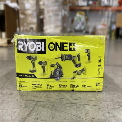 NEW! - RYOBI ONE+ 18V Cordless 6-Tool Combo Kit with 1.5 Ah Battery, 4.0 Ah Battery, and Charger