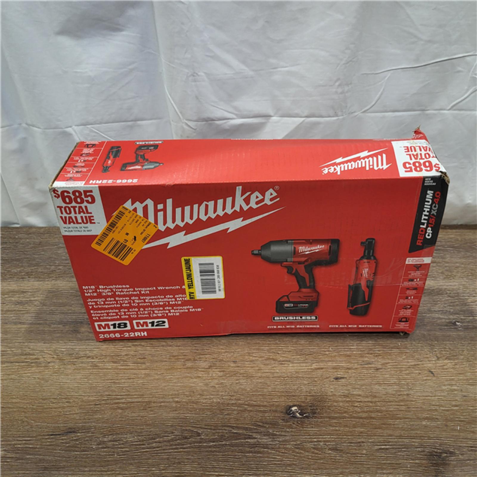 AS-IS M12/M18 12/18V Lithium-Ion Cordless 3/8 in. Ratchet and 1/2 in. High Torque Impact Wrench with Friction Ring Combo Kit