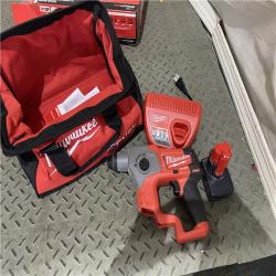 Houston location AS-IS MILWAUKEE M12 FUEL 12V Lithium-Ion Brushless Cordless 5/8 in. SDS-Plus Rotary Hammer Kit with One 4.0Ah Battery and Bag