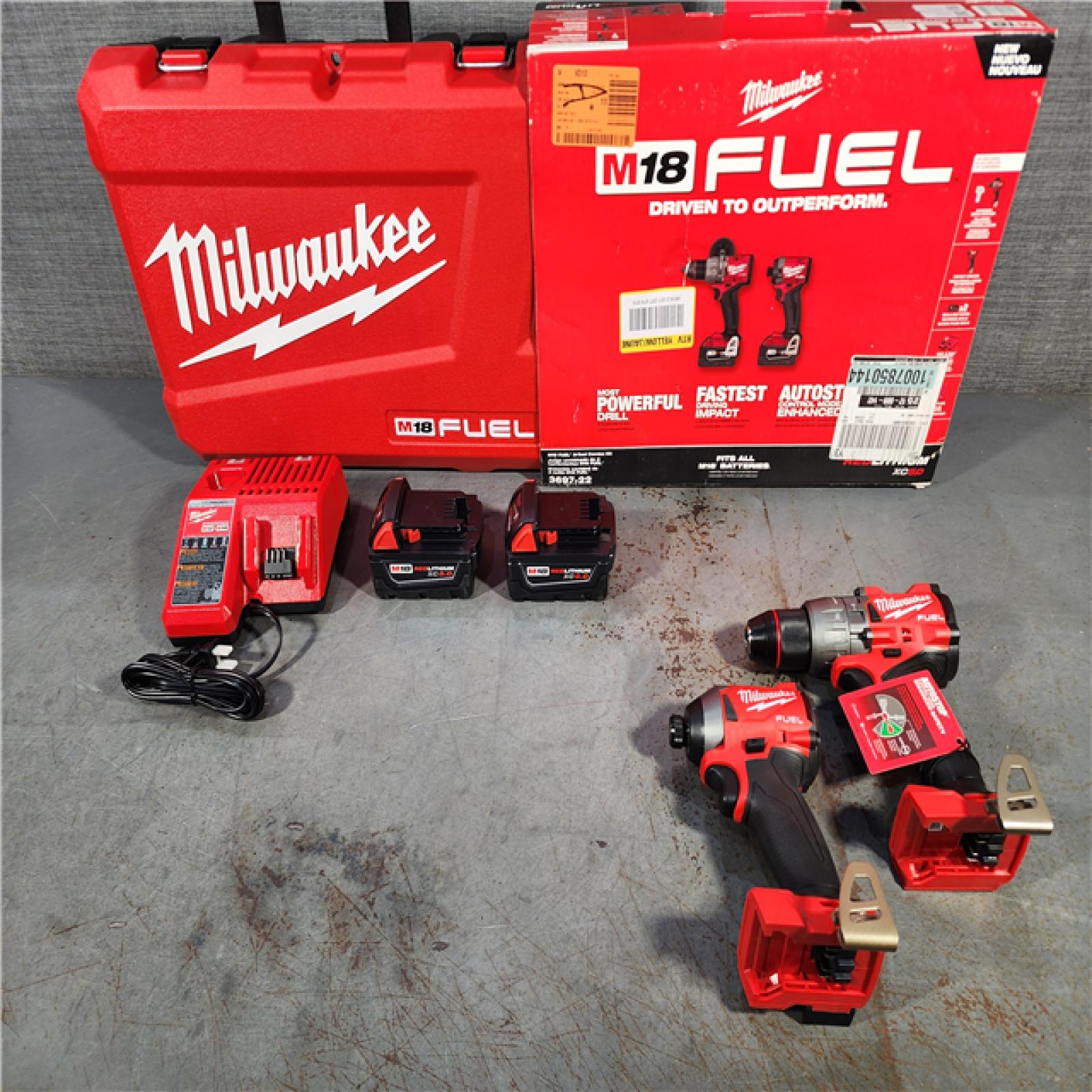 HOUSTON LOCATION - AS-IS (APPEARS LIKE NEW) Milwaukee M18 FUEL 18V Lithium-Ion Brushless Cordless Hammer Drill and Impact Driver Combo Kit (2-Tool) with 2 Batteries